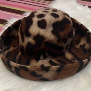 Eric Javits New York Packable Fedora Brown Animal Print Leopard Fur Felt Hat